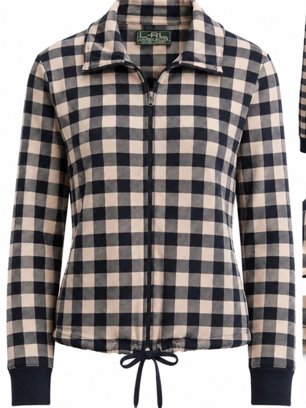 Ralph Lauren Navy and Bisque Buffalo Check Zip Soft Lightweight Cotton Jacket